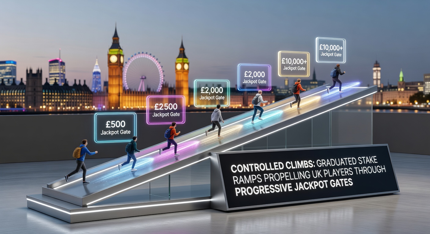 Graph showing stake ramp progression alongside rising jackpot contributions in a popular UK progressive slot