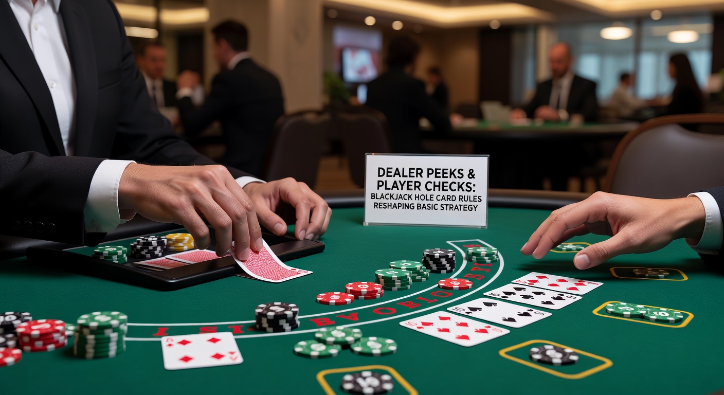 Blackjack strategy chart highlighting deviations for dealer peek and no-peek rules side by side