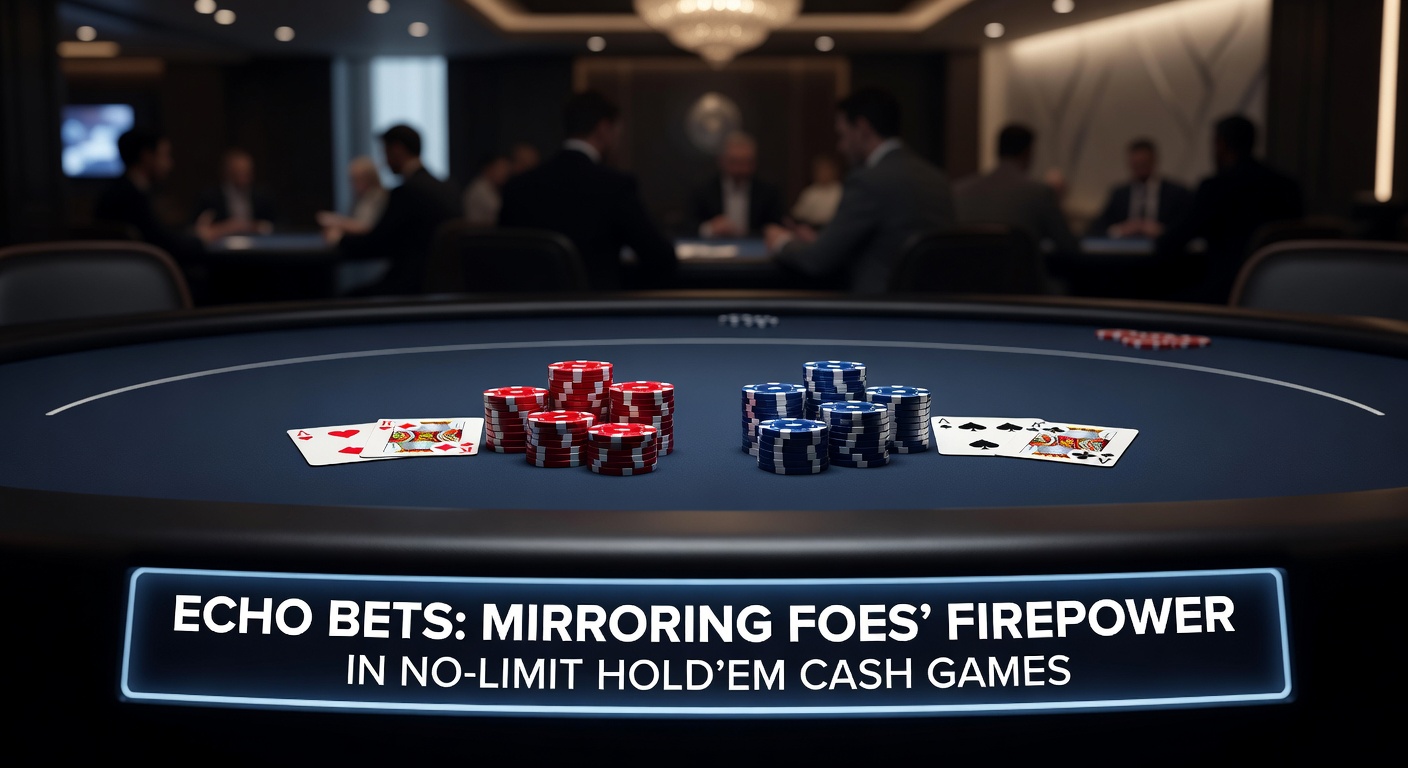 Close-up of poker chips and cards on a felt table, illustrating precise bet sizing in a tense No-Limit Hold'em cash game