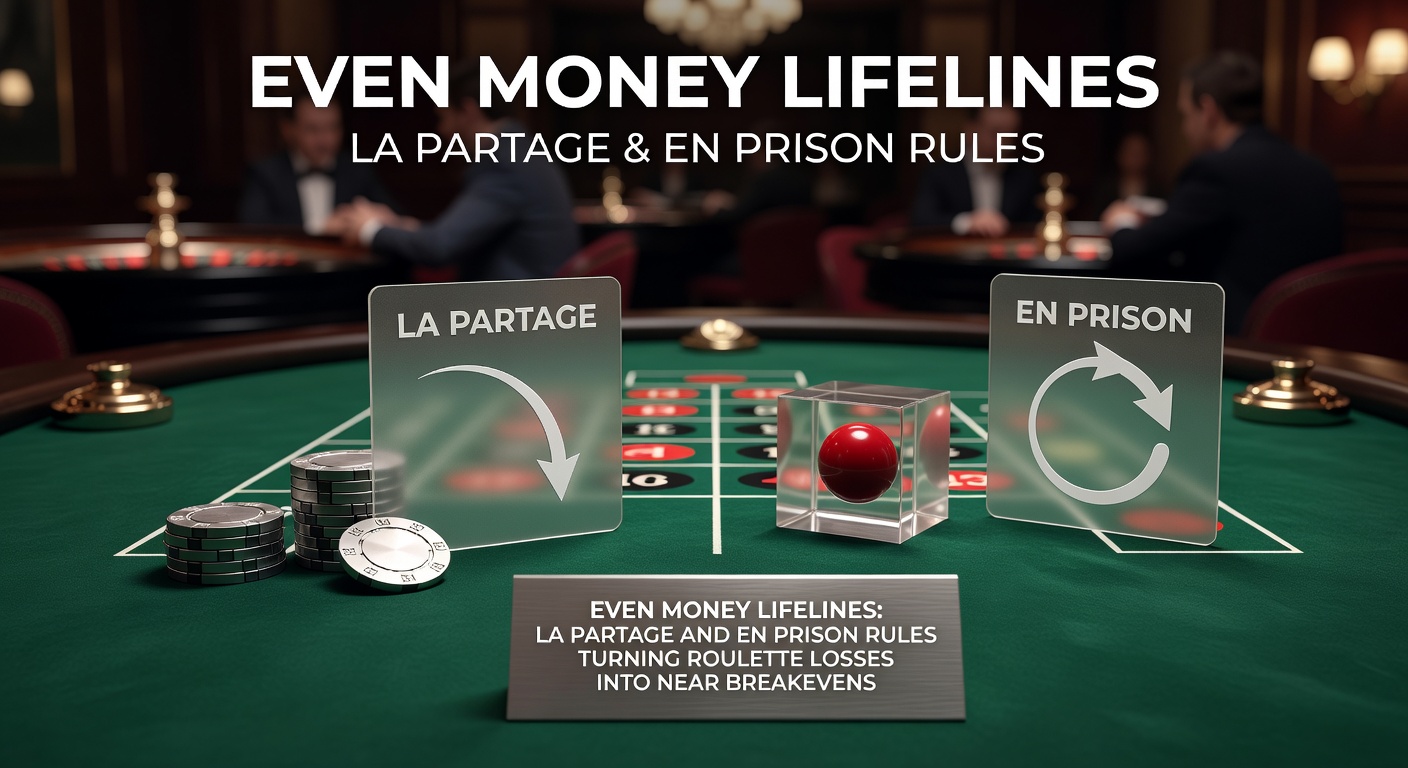 Close-up of a roulette wheel with a ball landing on zero, highlighting the pivotal moment where La Partage and En Prison rules come into play