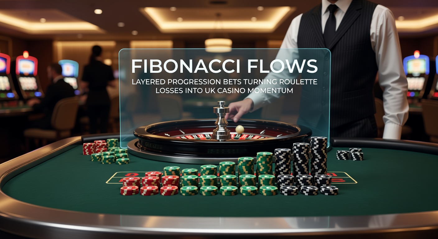Roulette wheel spinning with Fibonacci sequence overlay showing progressive bet progression in a vibrant UK casino setting