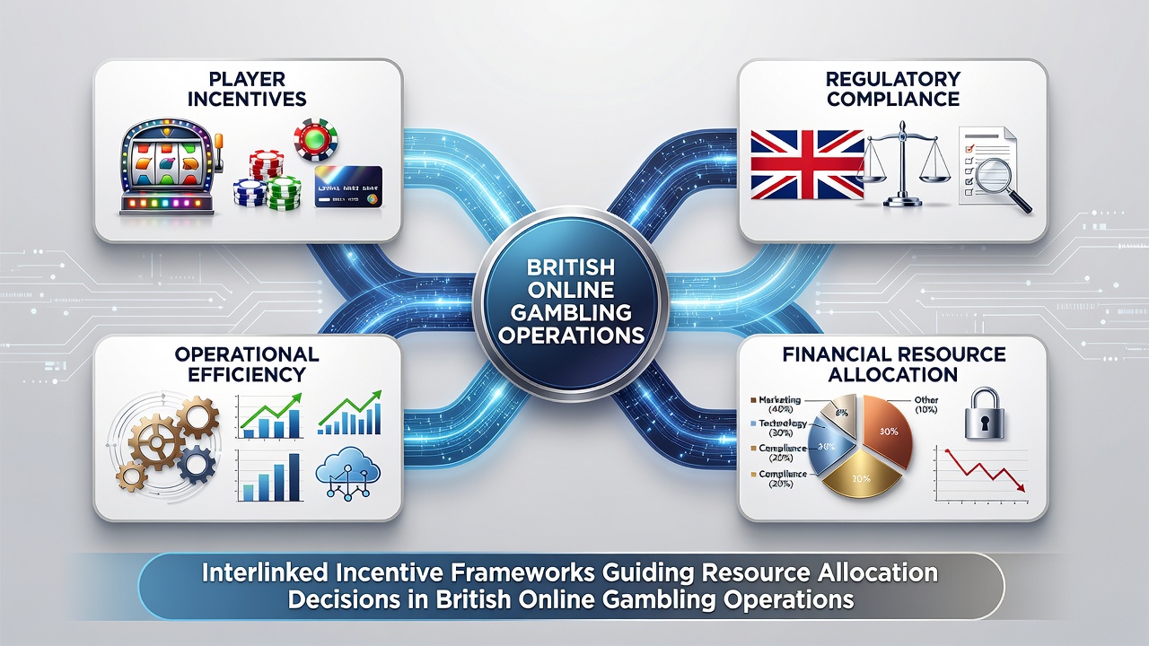 Flowchart showing how bonus structures, loyalty programs, and regulatory incentives connect to guide spending decisions in British online gambling firms