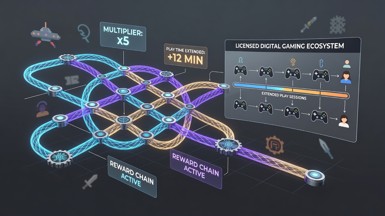 Screenshot of a live gaming interface displaying active interwoven multiplier chains during extended play
