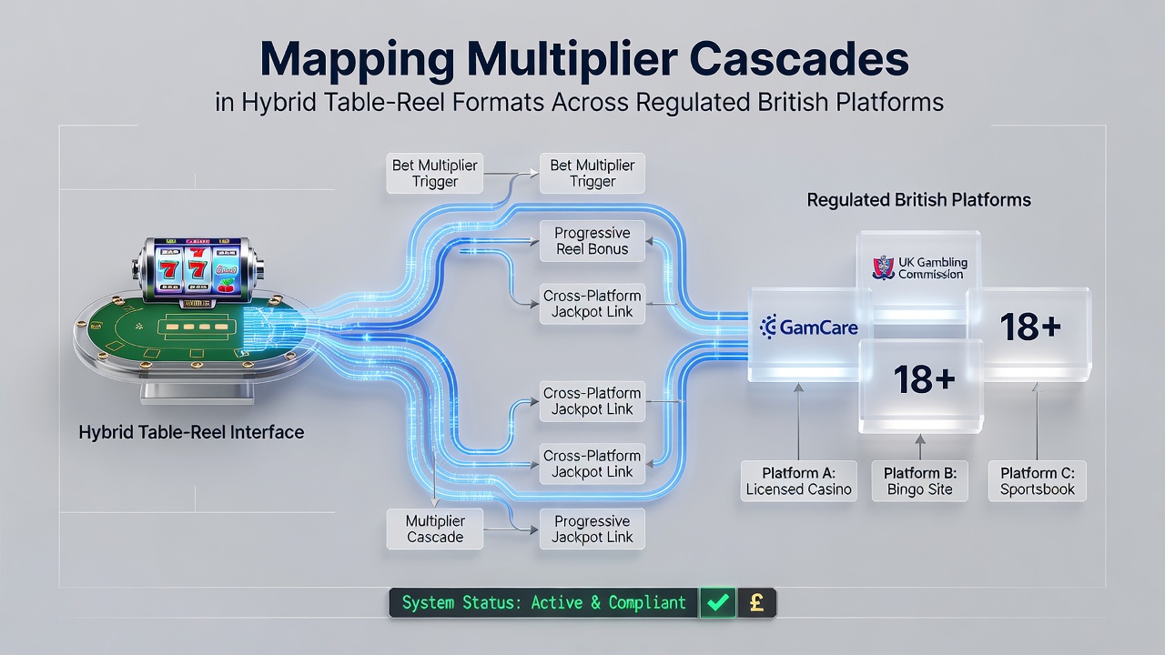 Illustration of hybrid table-reel game interface showing multiplier indicators and cascade sequences on a digital casino platform