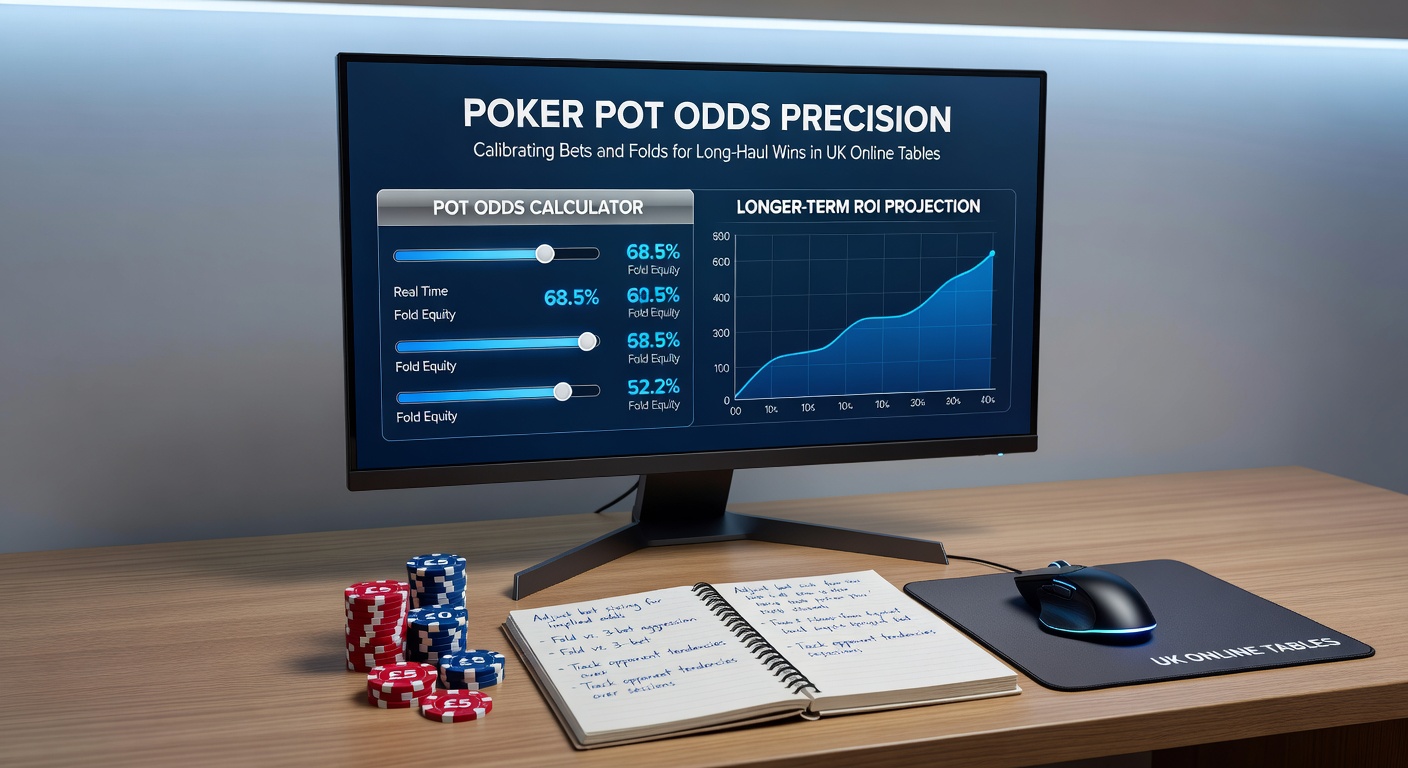 Close-up of a poker HUD displaying real-time pot odds calculations during a high-stakes online hand on a UK platform
